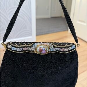 Denise Francelle Paris Elegant Black Beaded Vintage Handbag